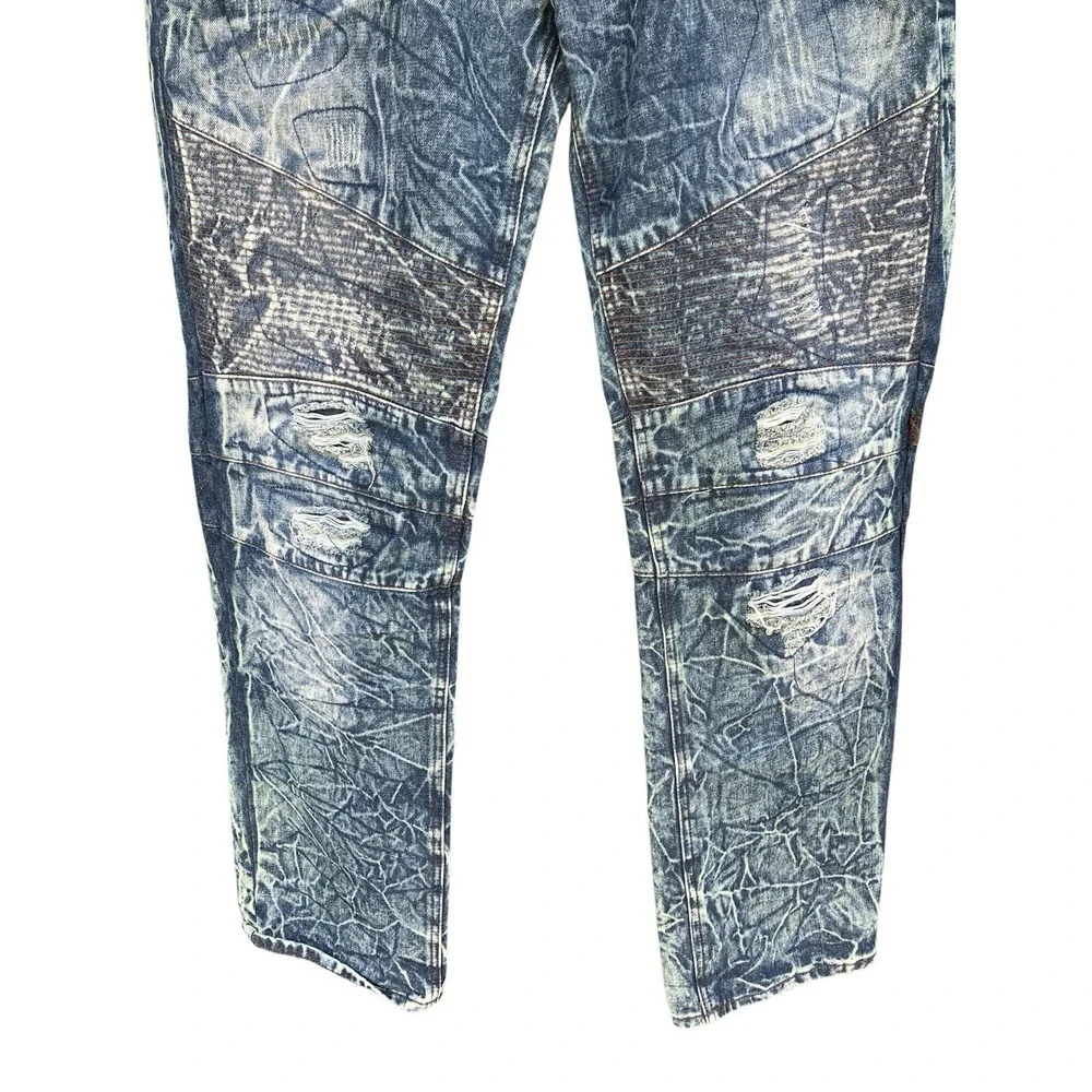 Brooklyn Xpress Moto Jeans Mens 40x34 Blue Acid Wash Distressed Cyber Y2K Biker